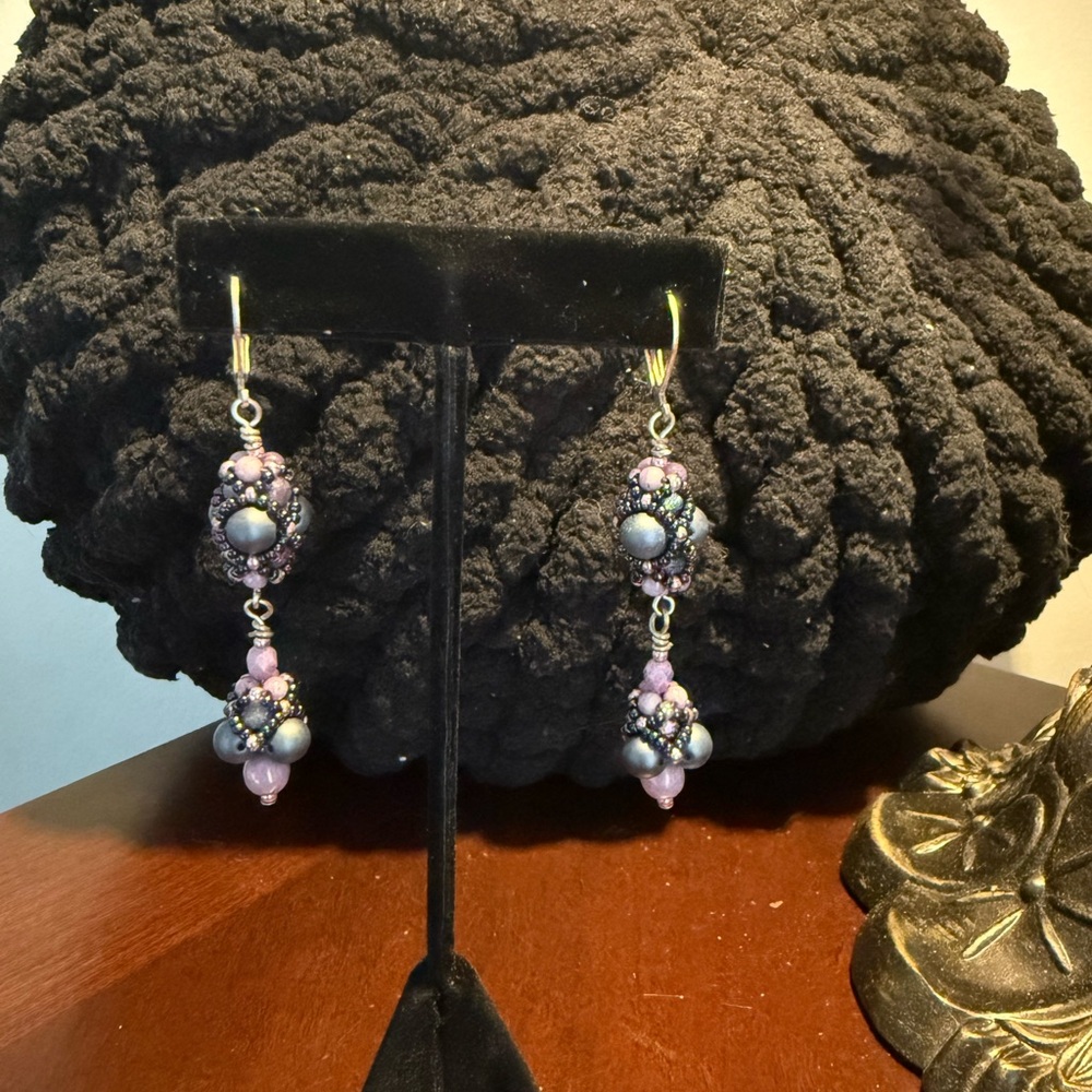 Elegant Beaded Earrings with Purple Accents
